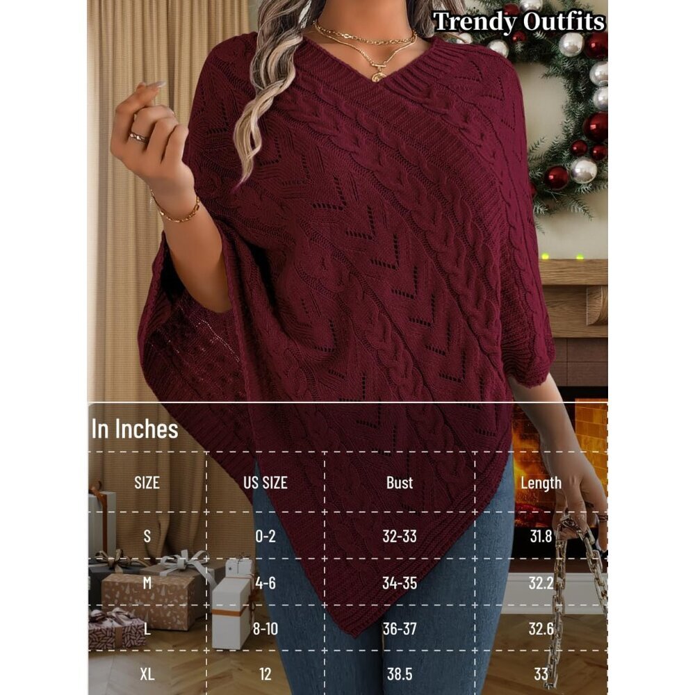 Women Knit Poncho Sweater Irregular Hollow Out Cape Top Casual Fall Winter - Picture 6 of 7